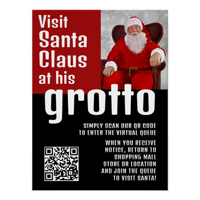 Personalised Photograph, Visit Santa, QRCode Queue Poster (Front)