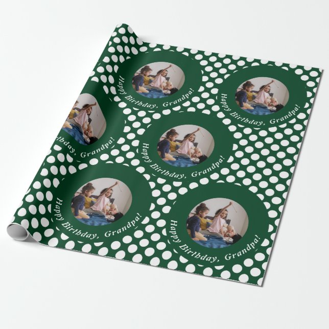 Personalised Photos Green Happy Birthday Grandpa Wrapping Paper (Unrolled)