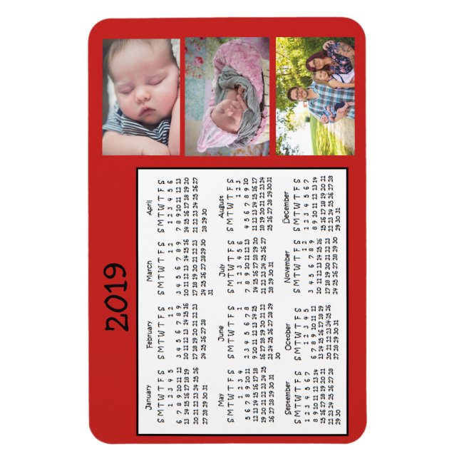 Personalised Photos Red Mini Magnet Calendar 2018 (Vertical)