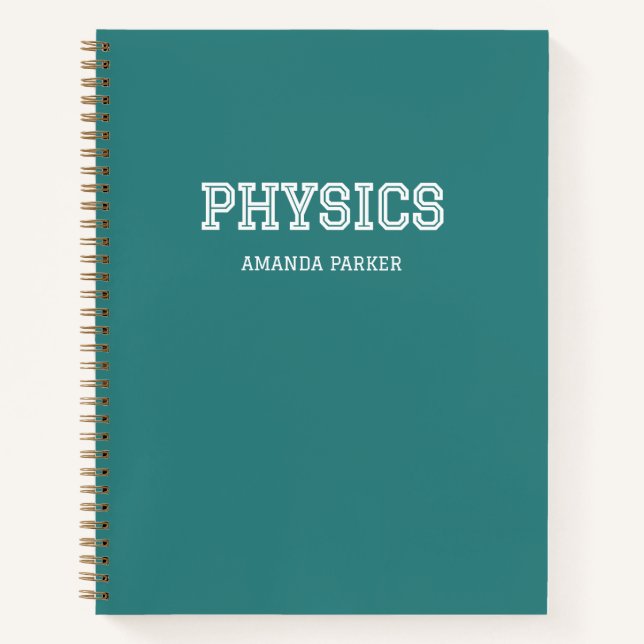 Personalised Physics School Calendar Teal Blue Notebook (Front)