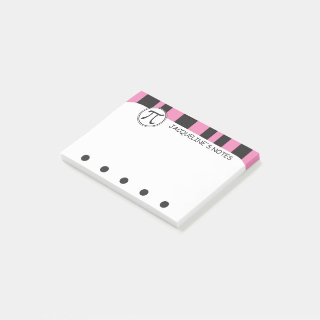 Personalised Pi Symbol Math Themed PINK Post-it Notes (Angled)