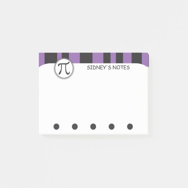 Personalised Pi Symbol Purple Math Themed Post-it Notes (Front)