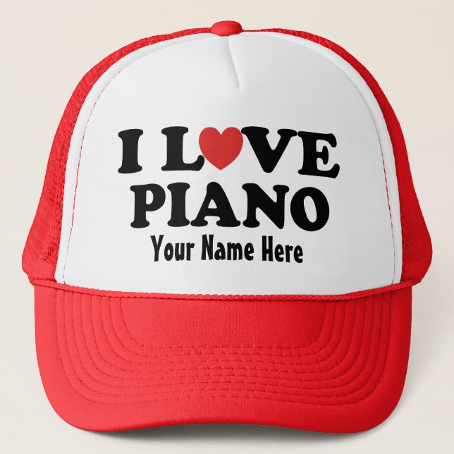 Personalised Piano I Love Heart Music Gift Hat (Front)