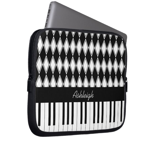 Personalised Piano Keys and Diamonds Laptop Sleeve (Front Right)
