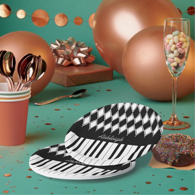 Personalised Piano Keys and Diamonds Paper Plate (Multi)