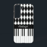 Personalised Piano Keys and Diamonds Samsung Galaxy Case<br><div class="desc">Contemporary design in classic black and white ,  featuring a bottom row of piano keys with black and white diamonds above. The design is broken up with a black name band where the name or message can be changed to create a unique music themed gift</div>