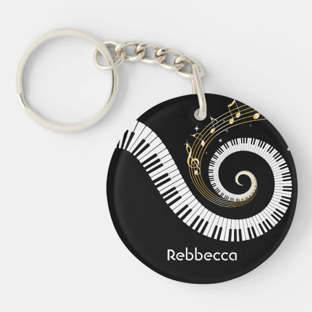 Personalised Piano Keys and Gold Music Notes Key Ring (Front)