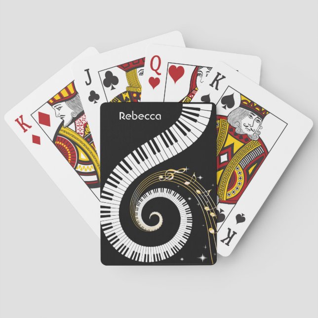 Personalised Piano Keys and Gold Music Notes Playing Cards (Back)