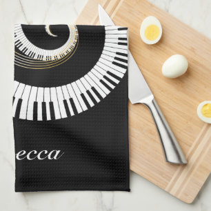 Personalised Piano Keys and Gold Music Notes Tea Towel
