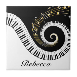 Personalised Piano Keys and Gold Music Notes Tile