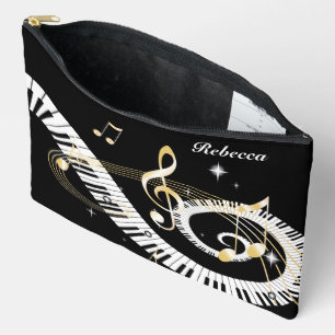 Personalised Piano Keys and Golden Music Notes Accessory Pouch