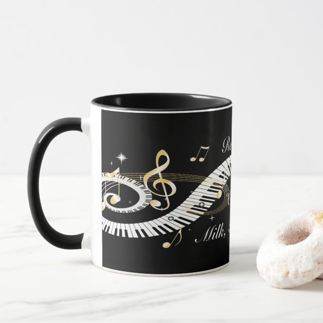 Personalised Piano Keys and Golden Music Notes Mug (With Donut)
