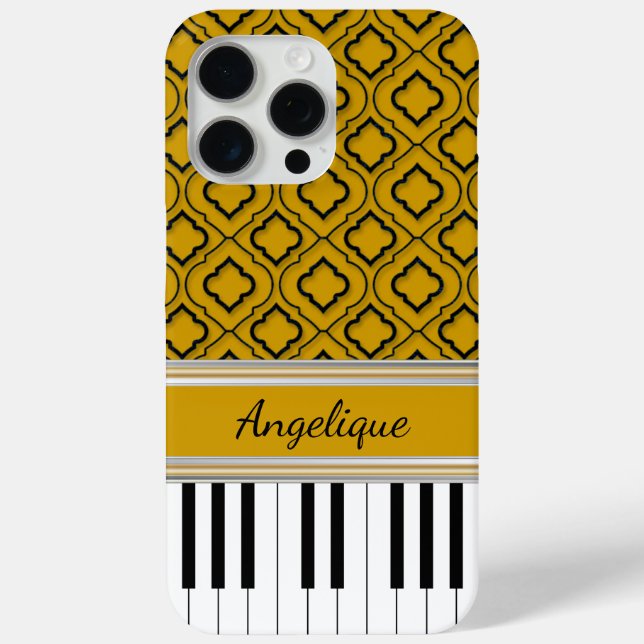 Personalised Piano Keys Black Quatrefoil on Gold Case-Mate iPhone Case (Back)