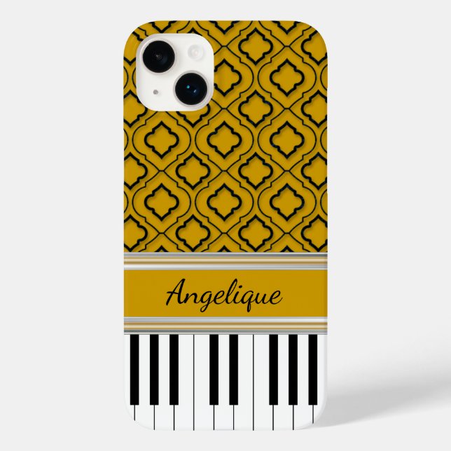 Personalised Piano Keys Black Quatrefoil on Gold Case-Mate iPhone Case (Back)