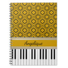 Personalised Piano Keys Black Quatrefoil on Gold