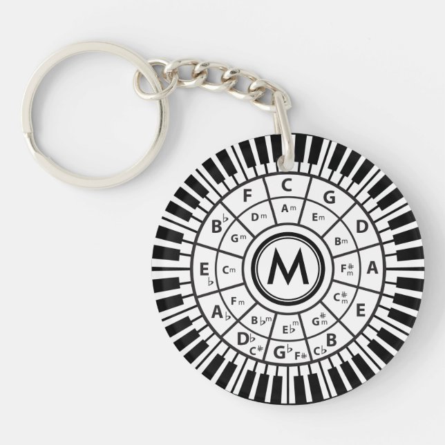 Personalised Piano Keys Circle of Fifths Key Ring (Front)