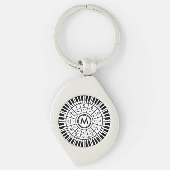 Personalised Piano Keys Circle of Fifths Key Ring (Front)