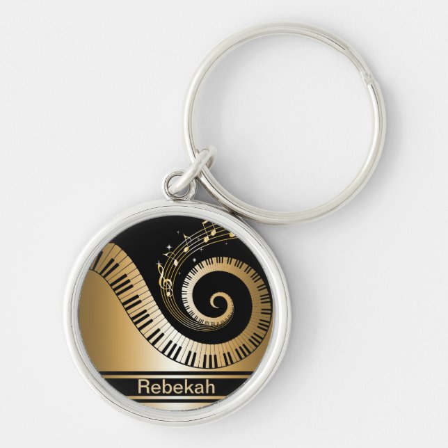Personalised Piano Keys Gold Music Notes Key Ring (Front)