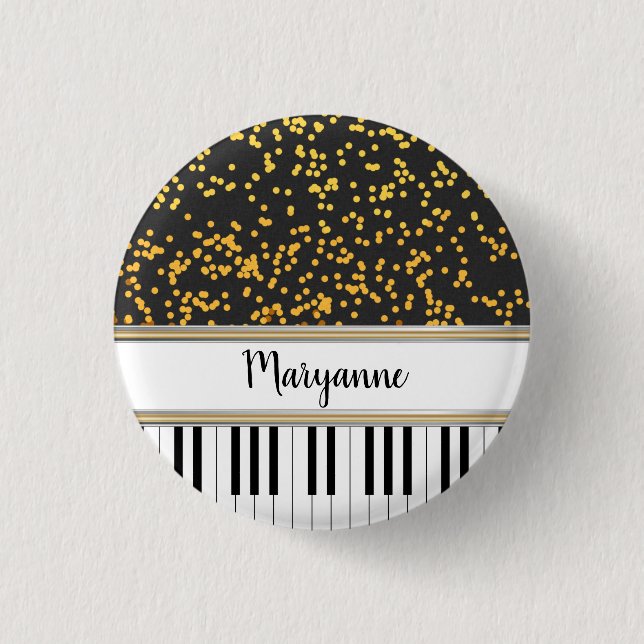 Personalised Piano Keys Gold Polka Dots Pattern 3 Cm Round Badge (Front)