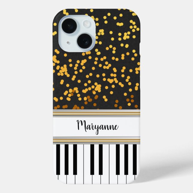 Personalised Piano Keys Gold Polka Dots Pattern Case-Mate iPhone Case (Back)