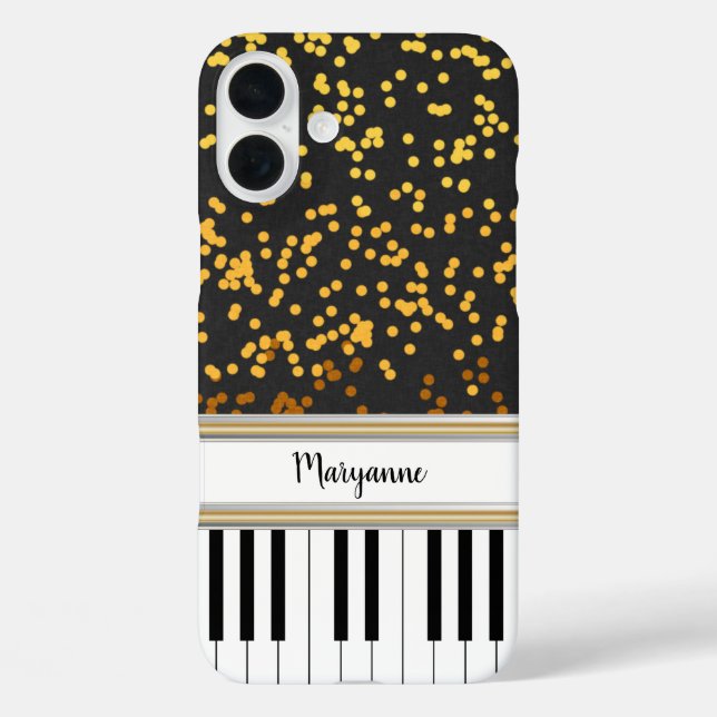 Personalised Piano Keys Gold Polka Dots Pattern Case-Mate iPhone Case (Back)