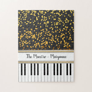 Personalised Piano Keys Gold Polka Dots Pattern Jigsaw Puzzle