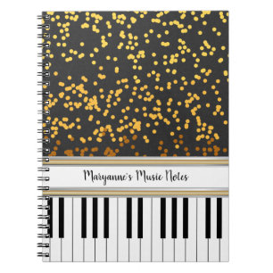 Personalised Piano Keys Gold Polka Dots Pattern Notebook
