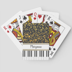 Personalised Piano Keys Gold Polka Dots Pattern Playing Cards