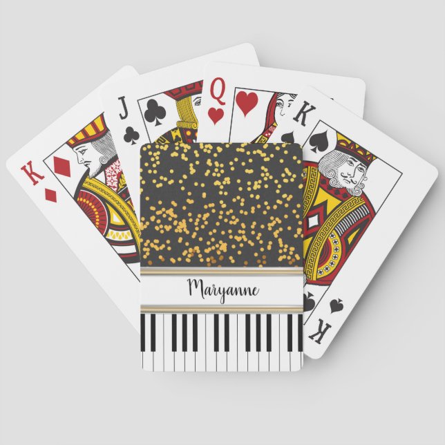 Personalised Piano Keys Gold Polka Dots Pattern Playing Cards (Back)