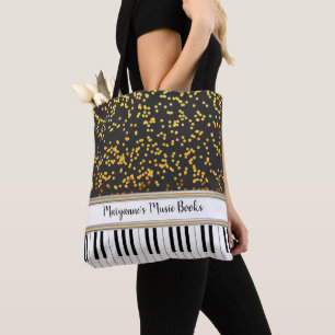 Personalised Piano Keys Gold Polka Dots Pattern Tote Bag