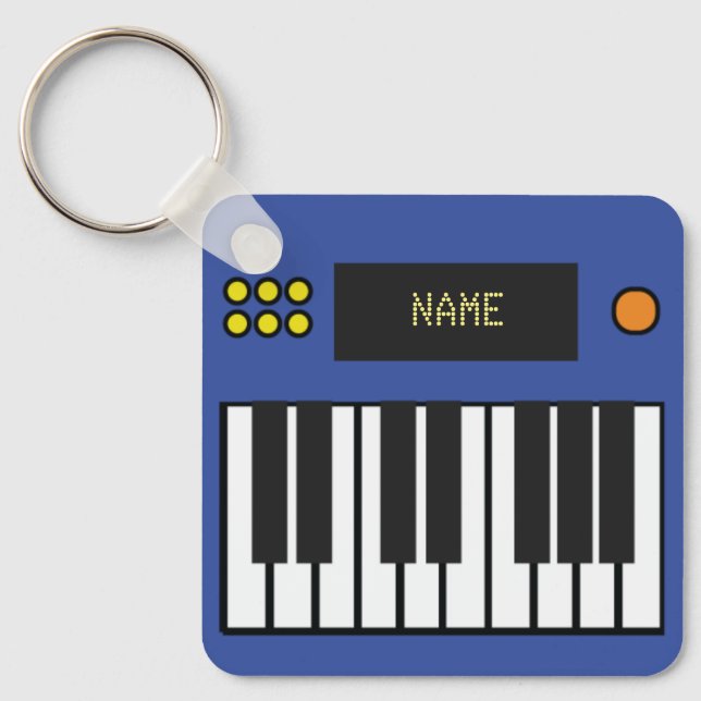 Personalised Piano Keys Keyboard Keychain Blue (Front)