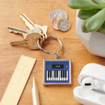 Personalised Piano Keys Keyboard Keychain Blue