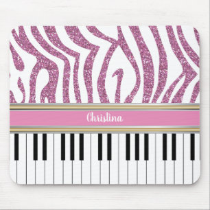 Personalised Piano Keys Pink Glitter Zebra Print Mouse Mat