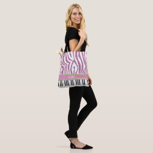 Personalised Piano Keys Pink Glitter Zebra Print Tote Bag