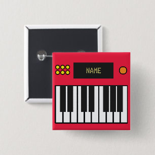 Personalised Piano Music Keyboard Red 15 Cm Square Badge