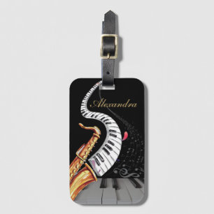 Personalised Piano Music Note Saxophone  Luggage Tag