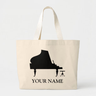 Personalised Piano Silhouette Totebag Music Gift Large Tote Bag