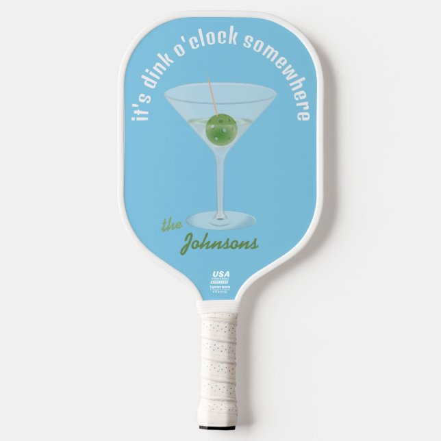 Personalised Pickle Martini Dink O'Clock - Blue  Pickleball Paddle (Back)
