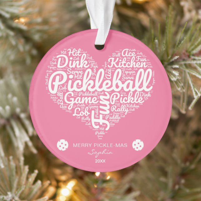 Personalised Pickleball Christmas Heart  Ornament (Tree)