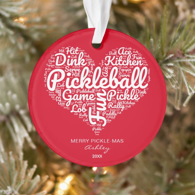 Personalised Pickleball Christmas Heart Ornament (Tree)
