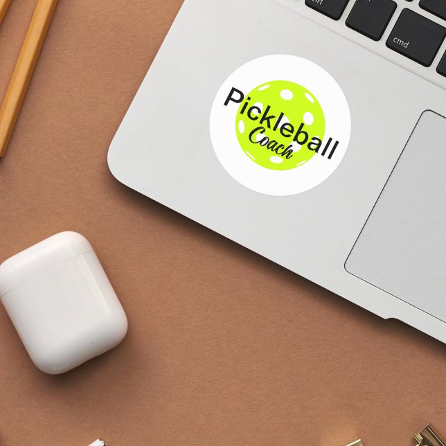 Personalised Pickleball Coach Name Classic Round Sticker (Personalized Pickleball Sticker)