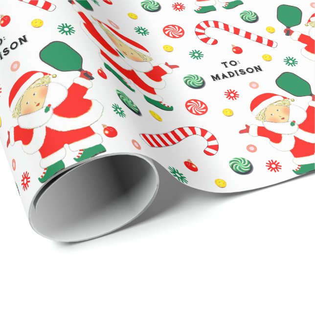 Personalised Pickleball Holiday Gift Wrapping Paper (Roll Corner)