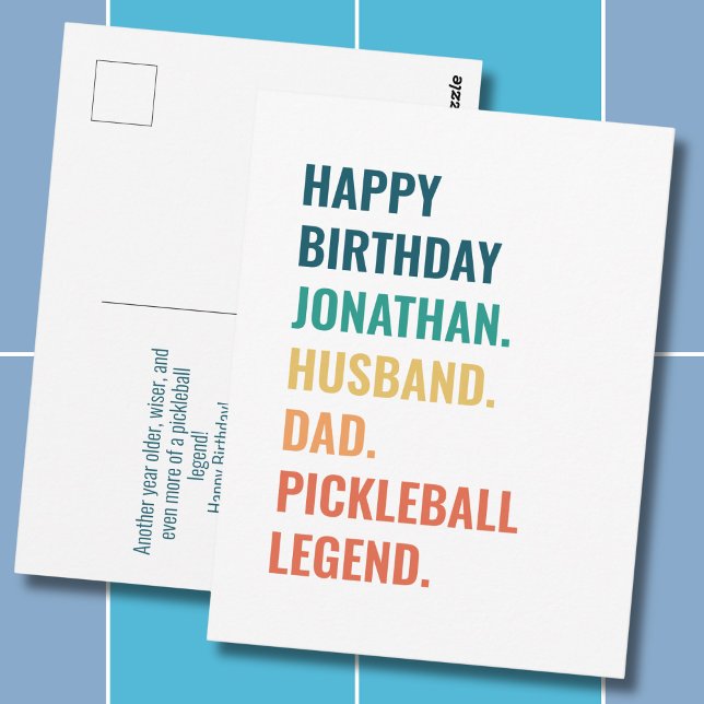  Personalised Pickleball Legend Editable Birthday Postcard (Personalize as required -  all text is editable, change the name, occasion, recipient or sport)