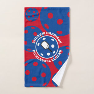 Personalised Pickleball Legend Name Red Blue Hand Towel