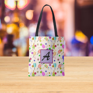 Personalised Pickleball Monogram Blue Green Pink Tote Bag