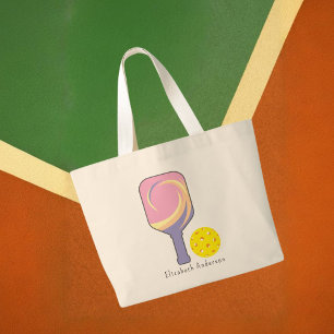 Personalised Pickleball Name Striped Paddles Large Tote Bag