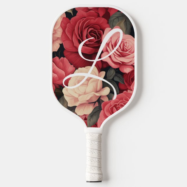 Personalised Pickleball Paddle Red Roses Themed  (Front)