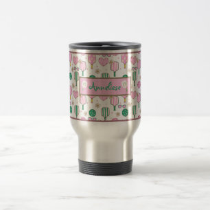Personalised Pickleball Pink and Green Pattern Travel Mug