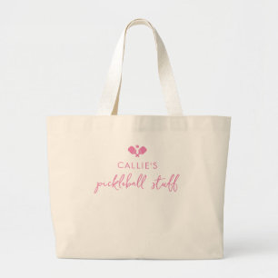 Personalised Pickleball Player Name Pink Large Tote Bag