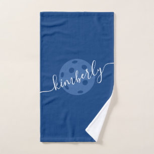Personalised Pickleball Script Name Navy Blue Hand Towel